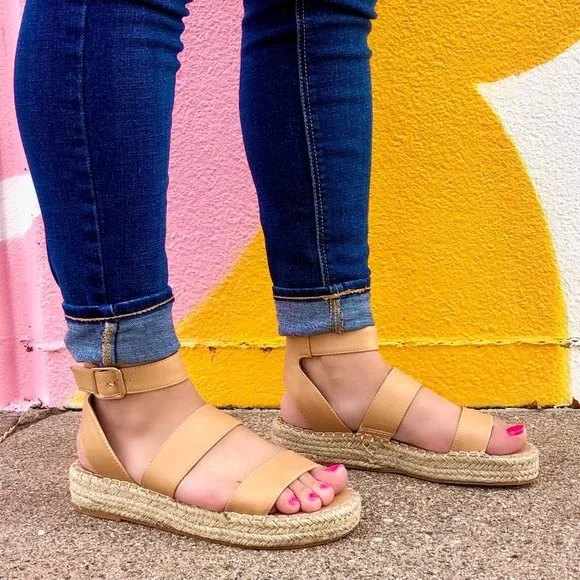 FINAL PRICE! Butterscotch Tan Platform Espadrille Sandals - Picture 2 of 6